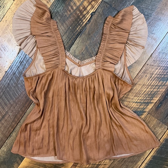 Evereve Dahlia Ruffle Satin Tank Top Rust Women’s Large NWT - Picture 4 of 8